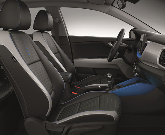 Blue package two-tone grey interior